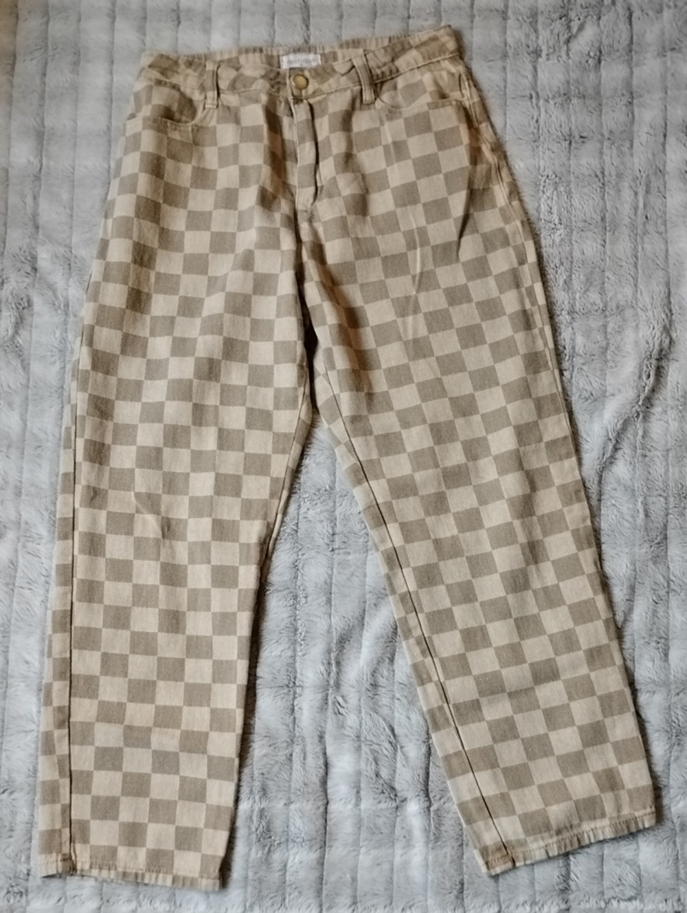 Stylish Checkerboard Taupe Denim Jeans Classic & Funky